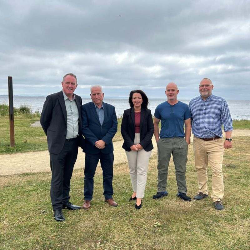 Infrastructure Minister Liz Kimmins meets Lough Neagh Partnership directors and Cathal Mallaghan MP at Ballyronan to discuss navigation and water safety on Lough Neagh.