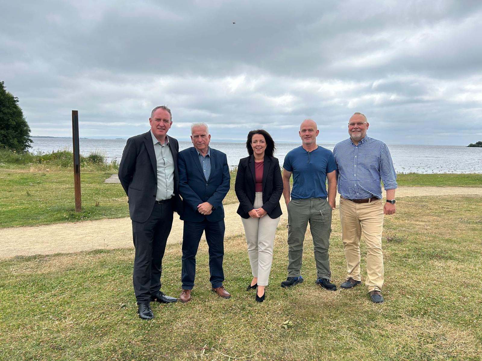 Infrastructure Minister Liz Kimmins meets Lough Neagh Partnership directors and Cathal Mallaghan MP at Ballyronan to discuss navigation and water safety on Lough Neagh.